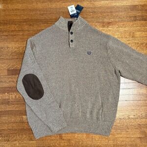 Chaps Mens 3XB Big &‎ Tall Button Mock Neck Sweater Elbow Patch Beige Brown NWT